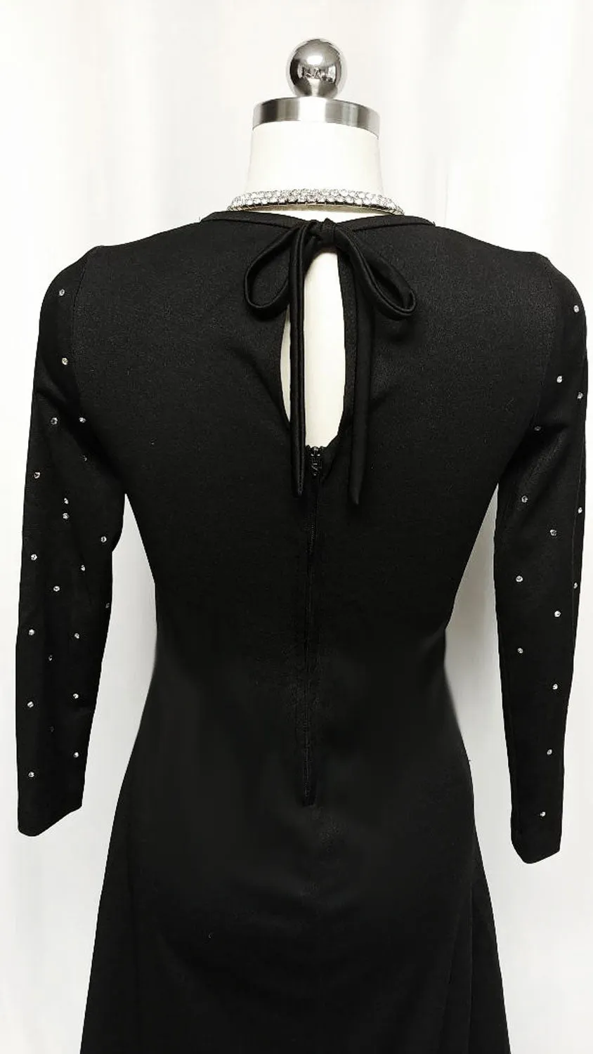 * VINTAGE BLACK SPARKLING RHINESTONE STAR EVENING GOWN WITH KEYHOLE BACK