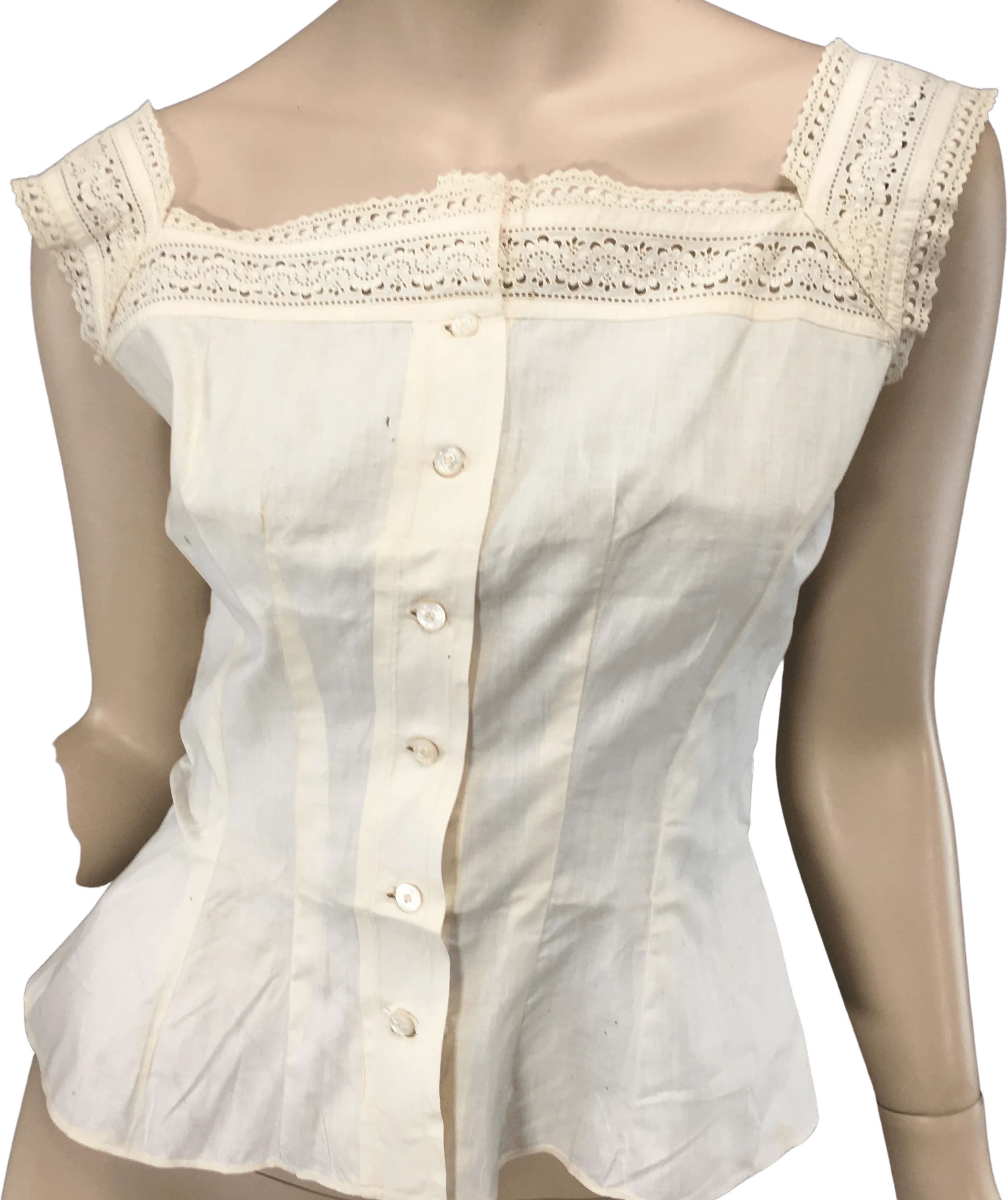 00&#x2019;s Antique Ivory Beige Cotton Lace Chemise