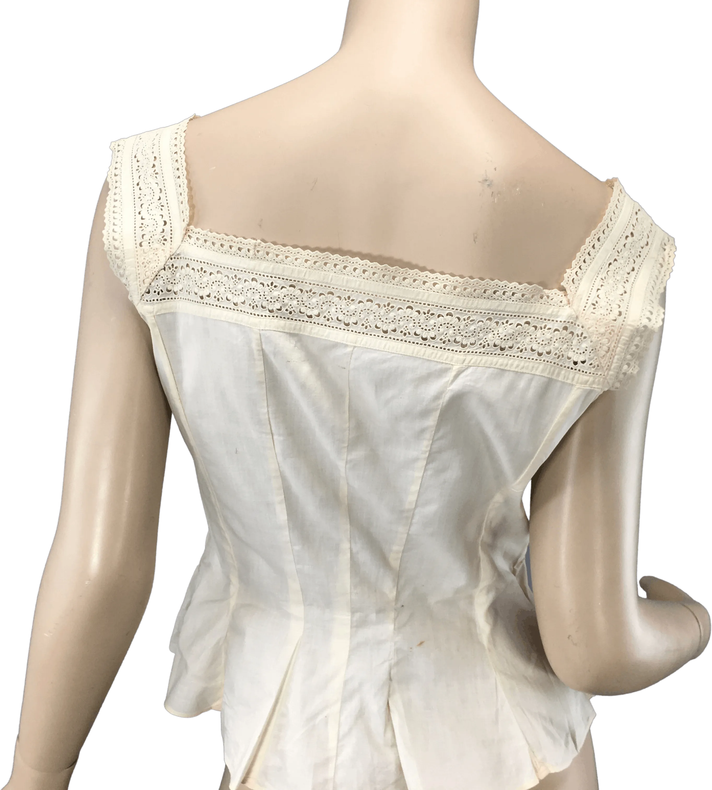 00&#x2019;s Antique Ivory Beige Cotton Lace Chemise