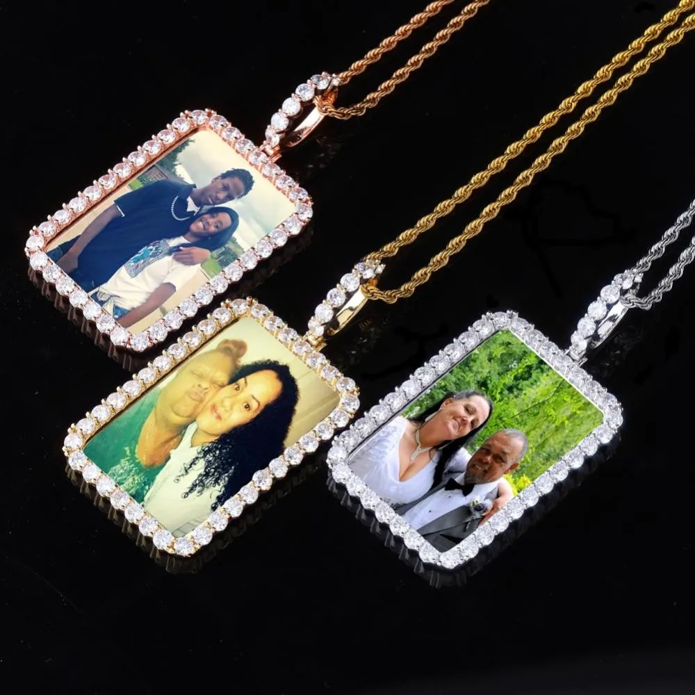 14K Gold Plated Personalized Square Photo Necklace- Best Gift For Dad