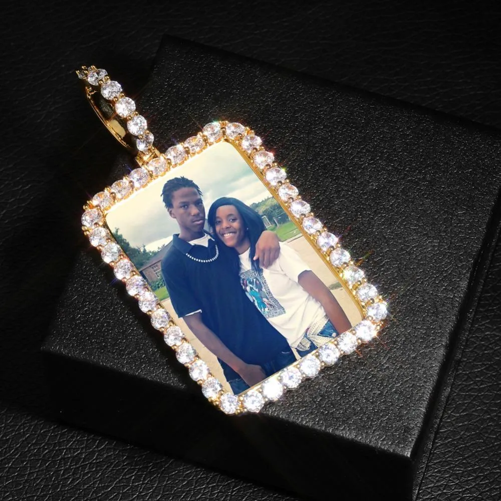 14K Gold Plated Personalized Square Photo Necklace- Best Gift For Dad