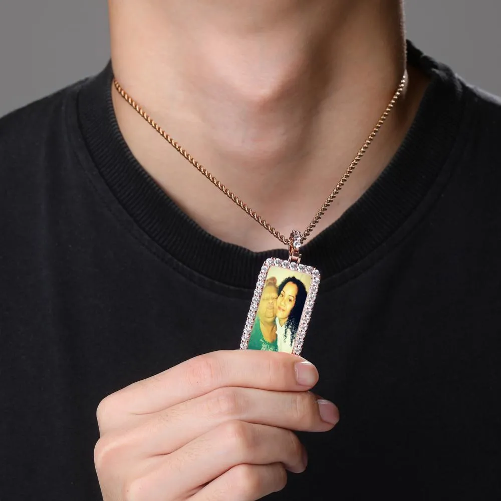 14K Gold Plated Personalized Square Photo Necklace- Best Gift For Dad