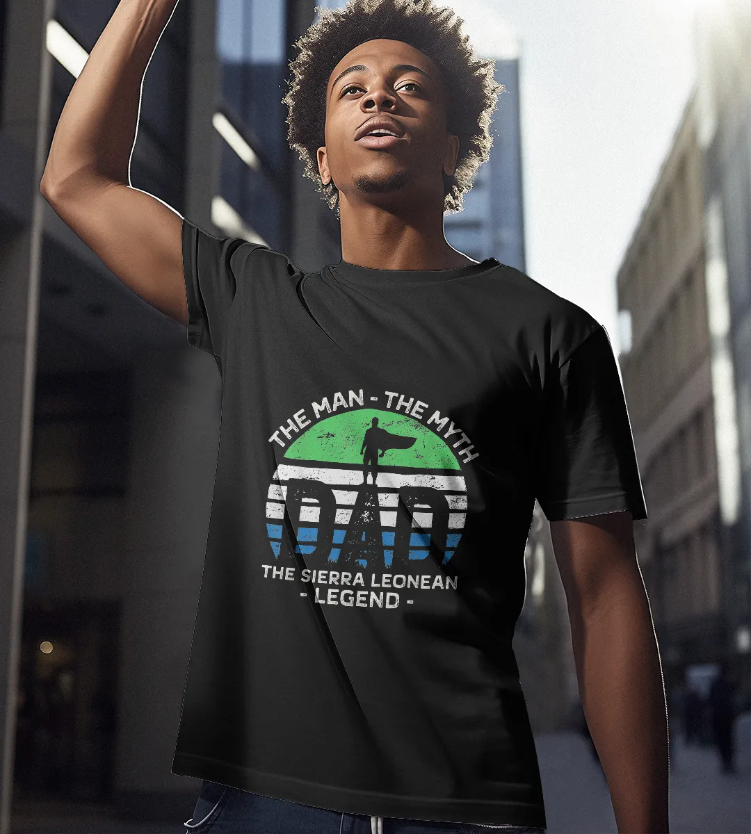 1sttheworld T-Shirt - Dad The Man The Myth The Sierra Leonean Legend T-Shirt Black A35