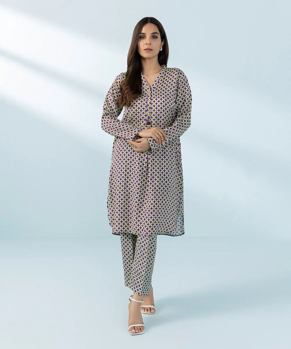 2 Piece - Printed Raw Silk Suit