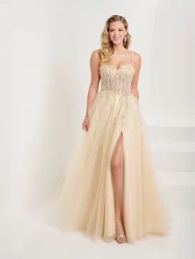 3D Floral Sleeveless Corset Slit Gown by Tiffany Designs 16085