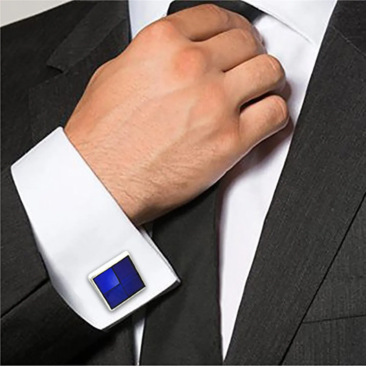 3D Square Blue Blue Cufflinks In Box
