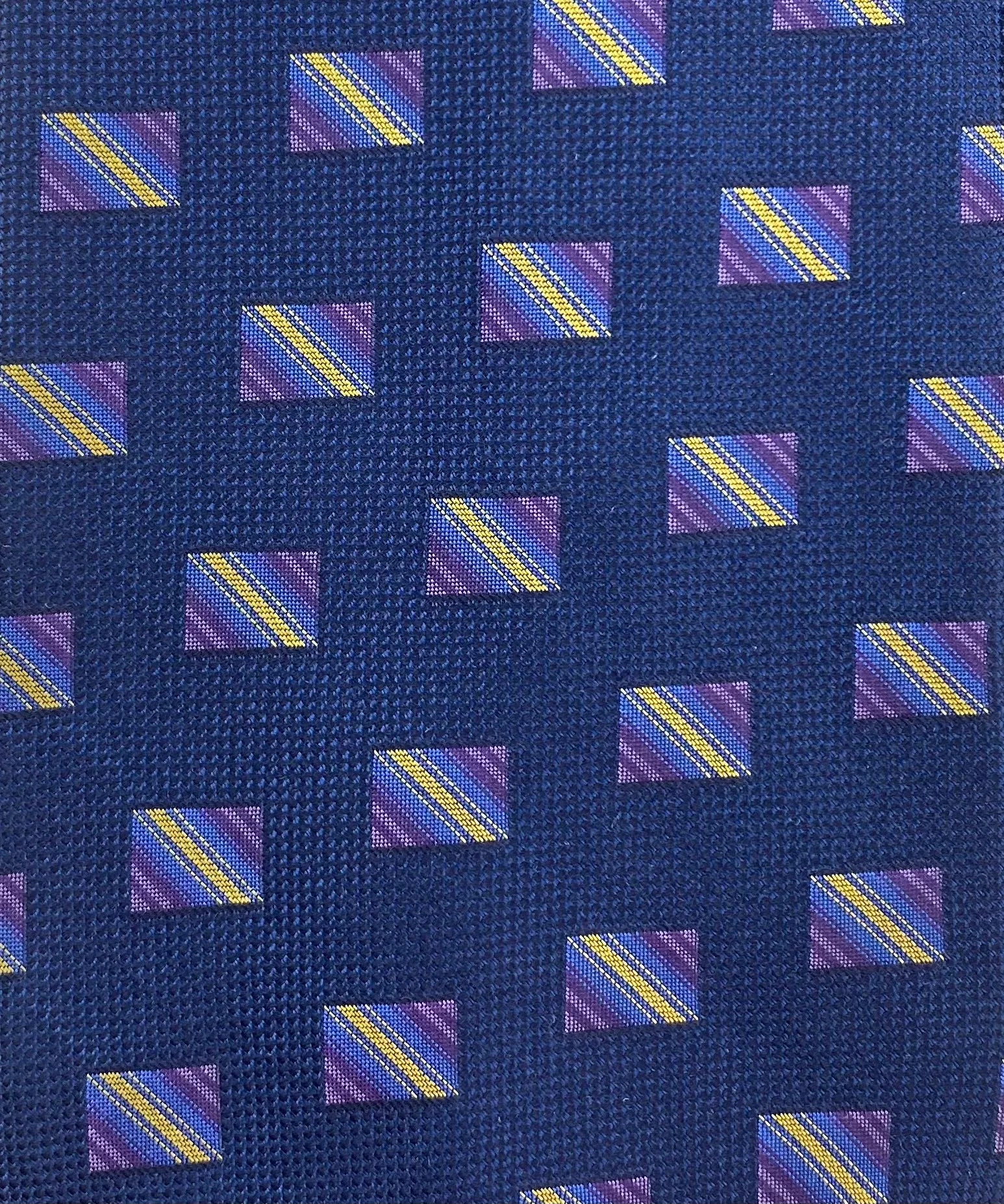 90s Deadstock Silk Necktie, Men's Vintage Blue/ Purple Square Pattern Tie, NOS