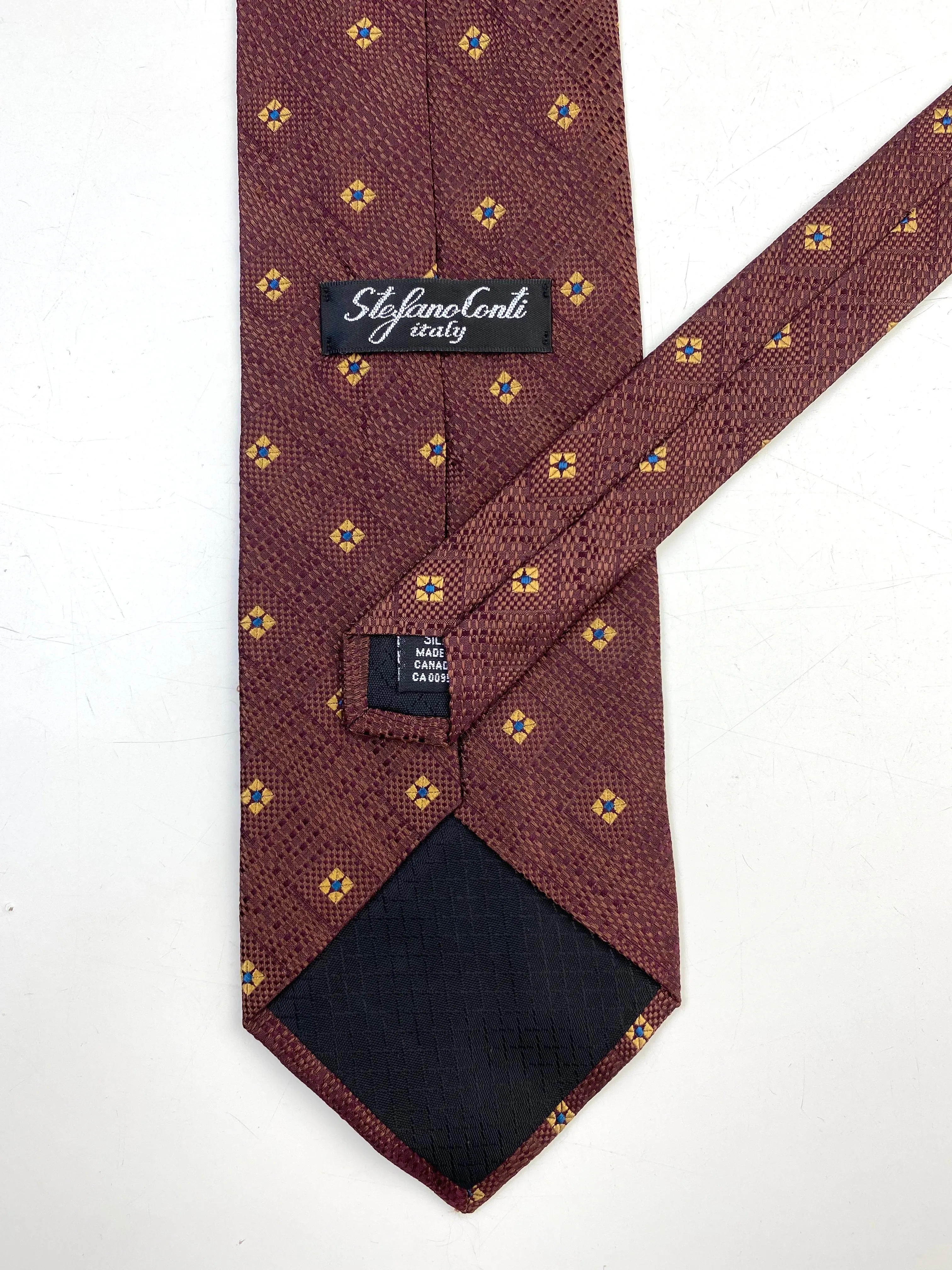 90s Deadstock Silk Necktie, Men's Vintage Brown/ Gold Dainty Foulard Pattern Tie, NOS