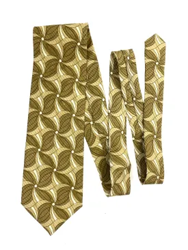 90s Deadstock Silk Necktie, Men's Vintage Gold-Green Floral Geometric Pattern Tie, NOS