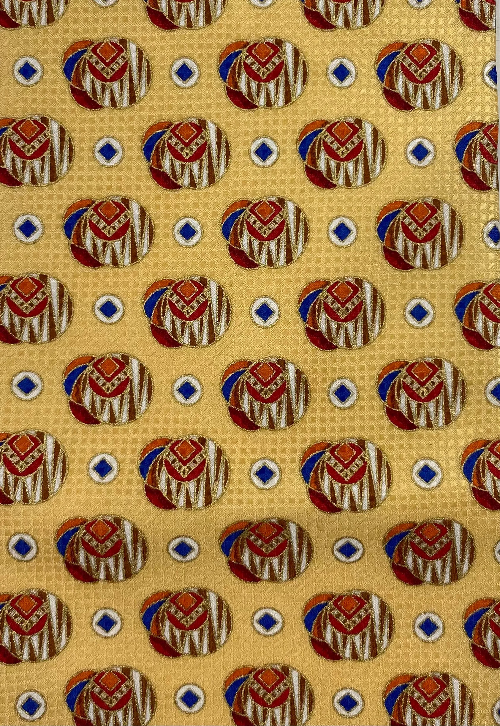 90s Deadstock Silk Necktie, Men's Vintage Gold Medallion Foulard Pattern Tie, NOS