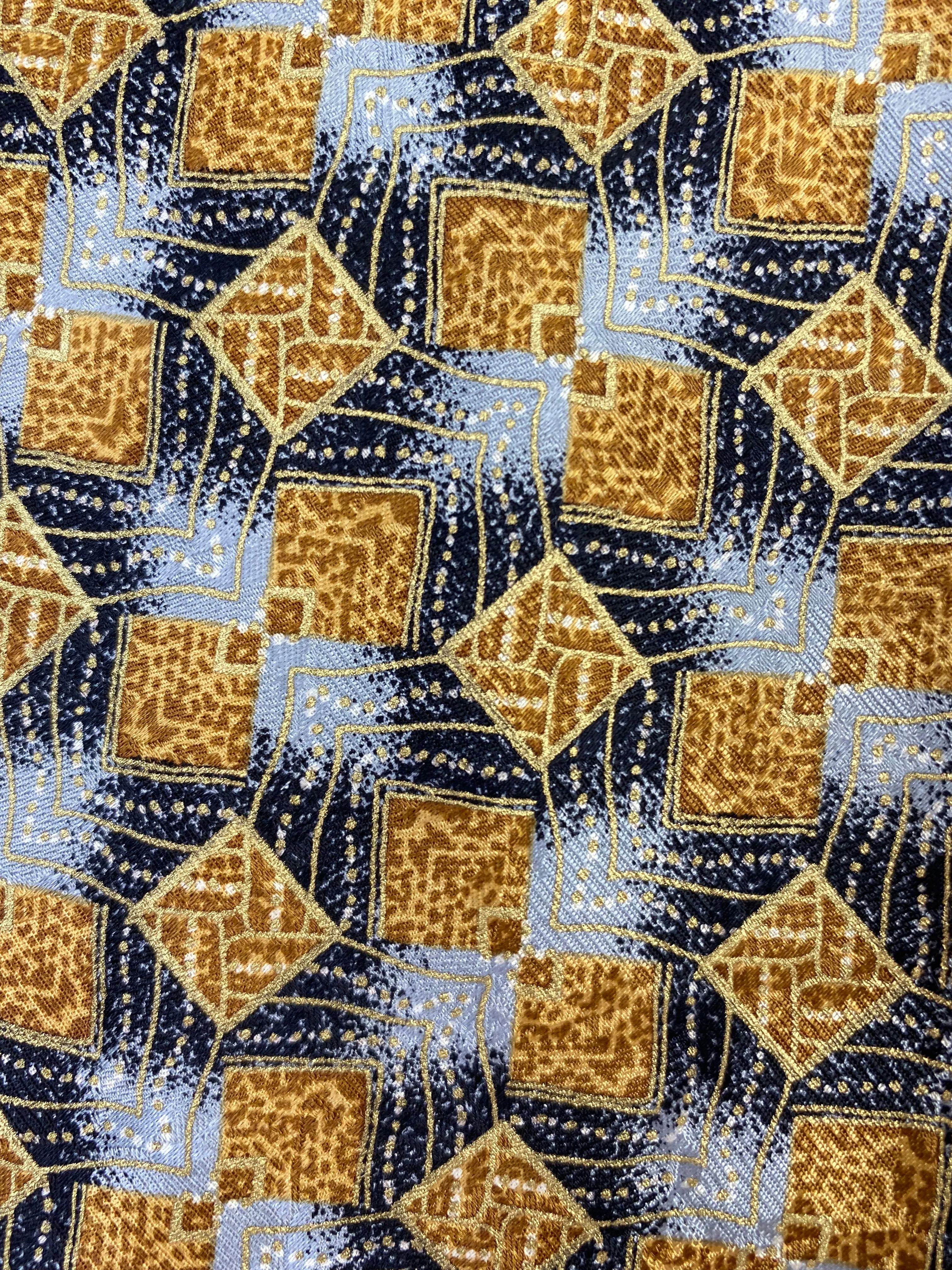 90s Deadstock Silk Necktie, Men's Vintage Gold/Grey Geometric Pattern Tie, NOS
