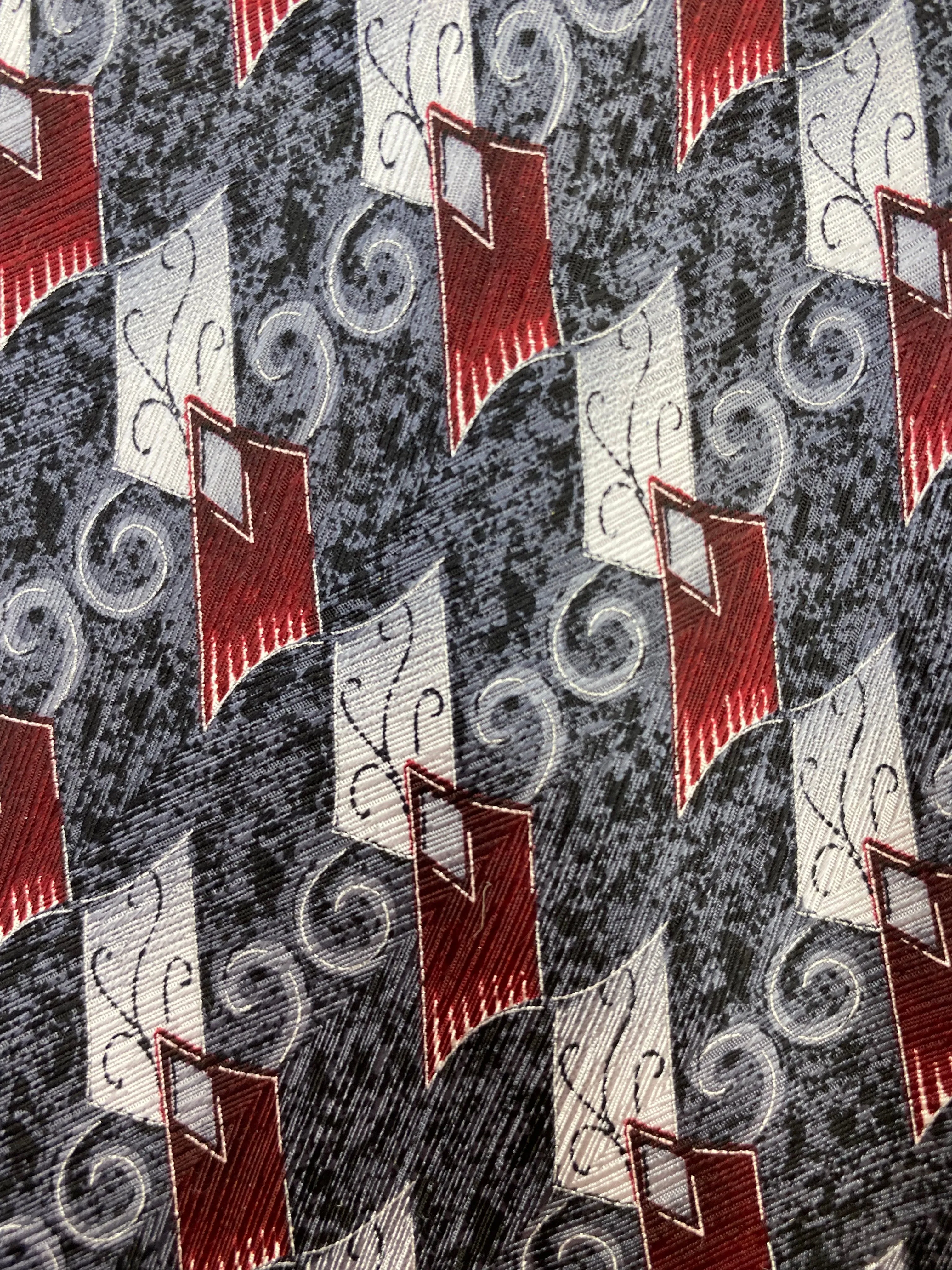 90s Deadstock Silk Necktie, Men's Vintage Grey/ Wine Geo-Abstract Pattern Tie, NOS