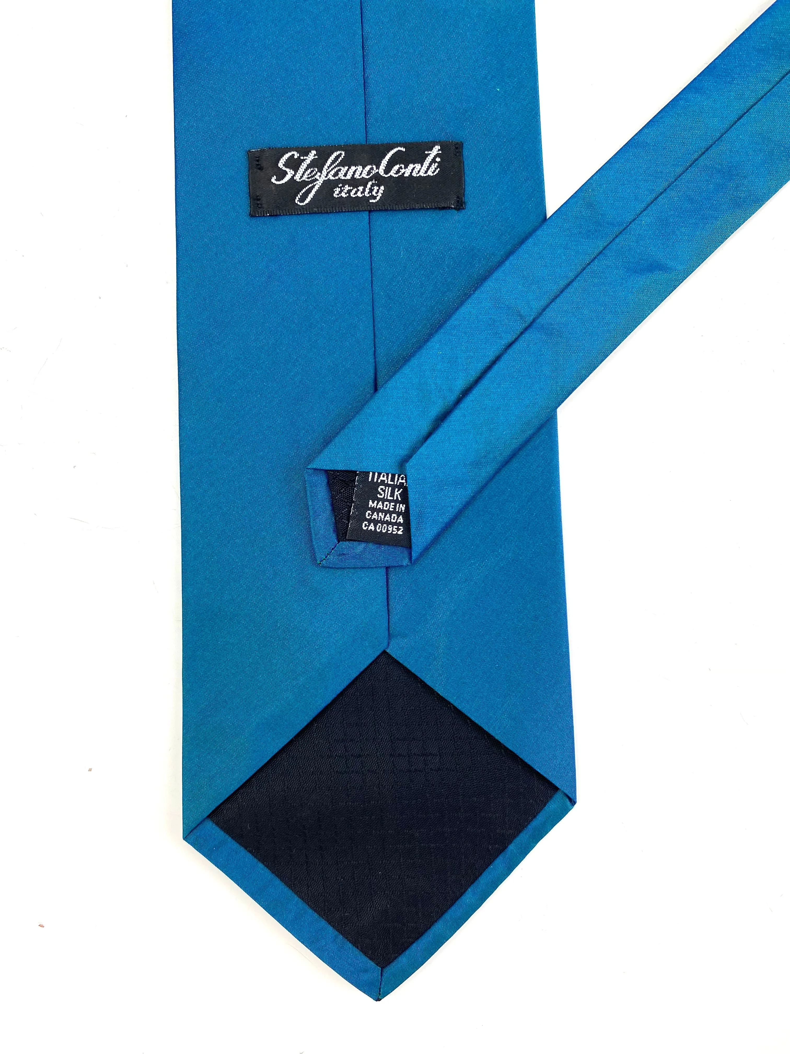 90s Deadstock Silk Necktie, Men's Vintage Solid Teal Tie, NOS