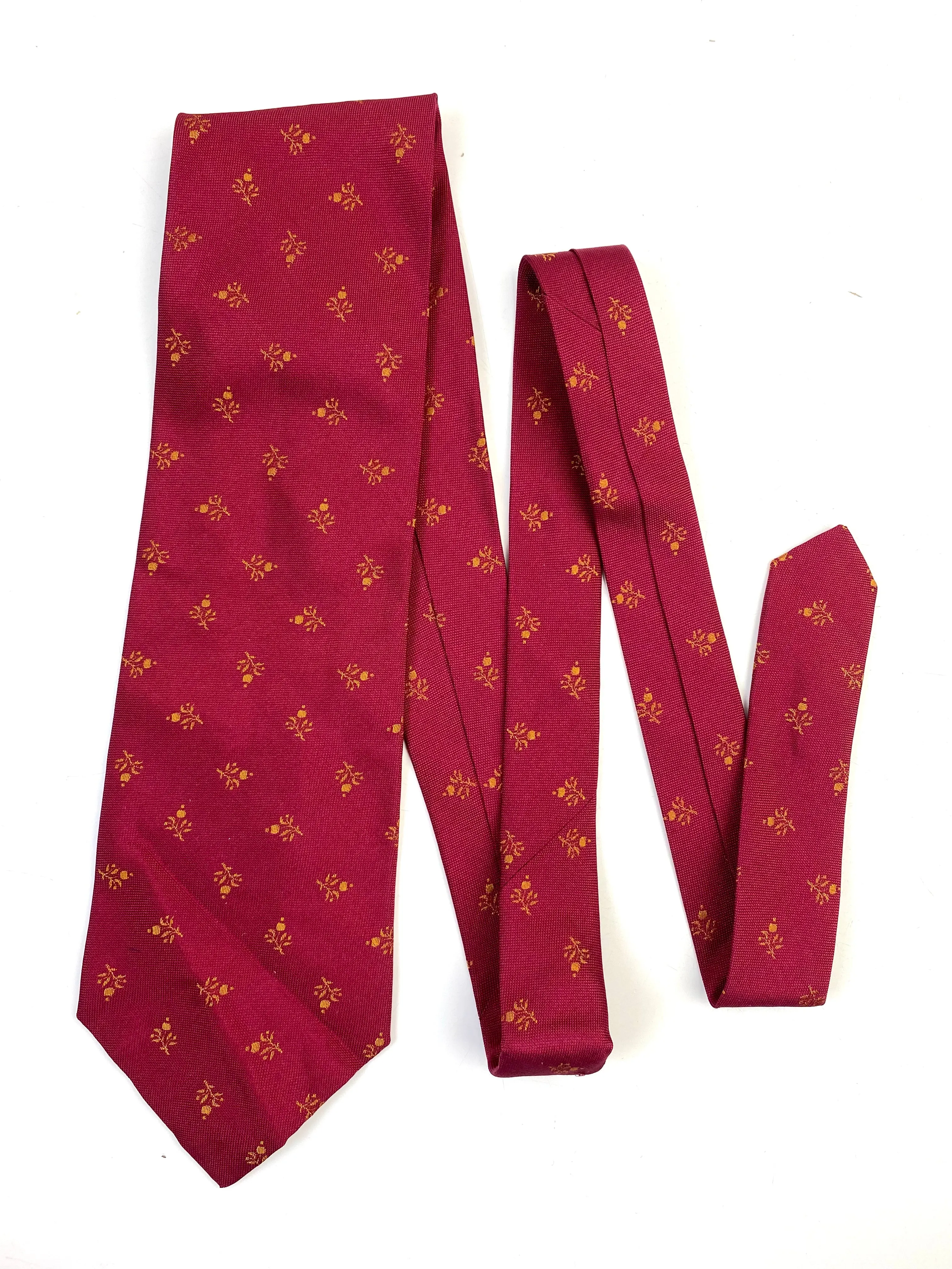 90s Deadstock Silk Necktie, Men's Vintage Wine/ Gold Micro Floral Pattern Tie, NOS