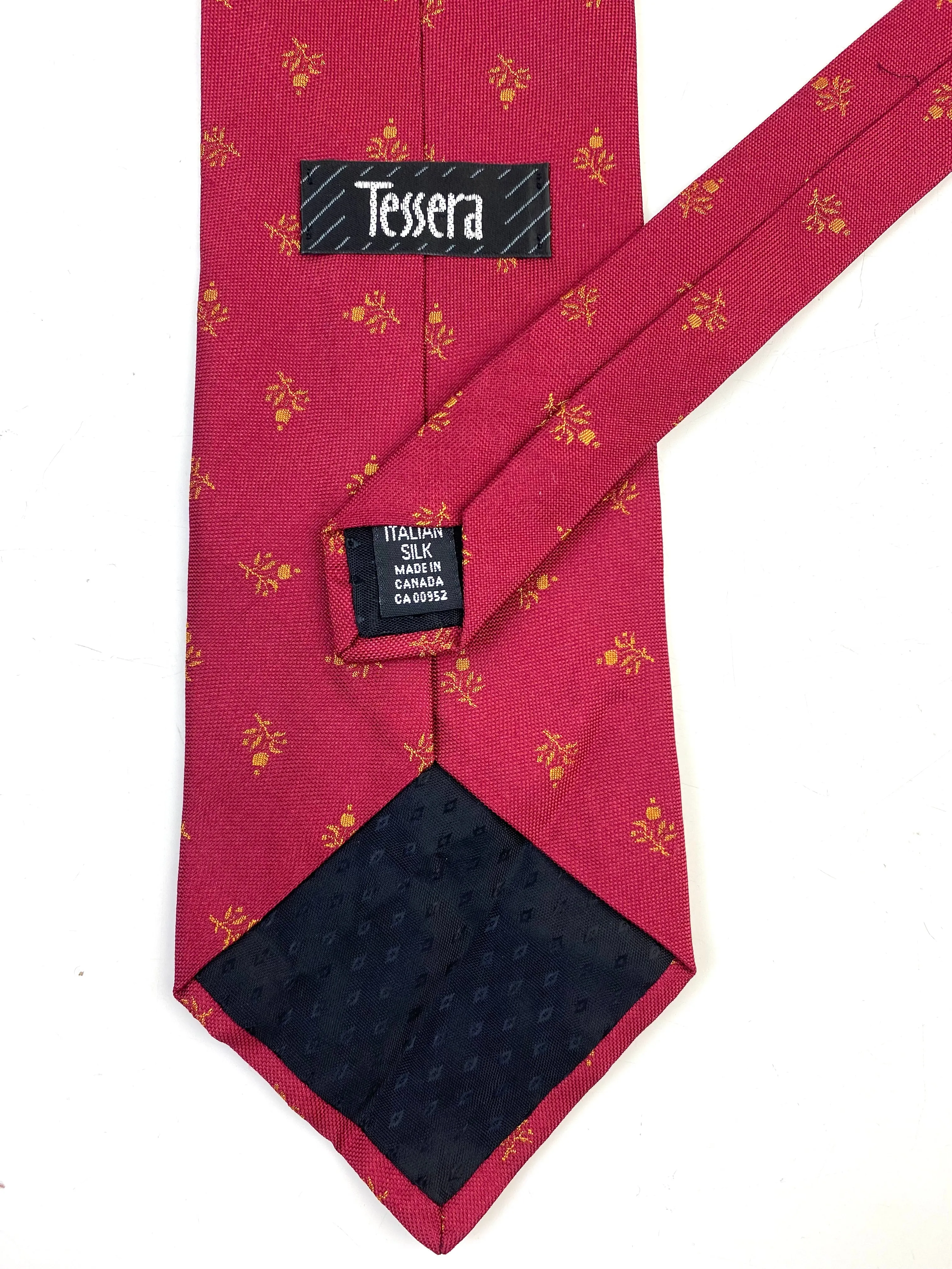 90s Deadstock Silk Necktie, Men's Vintage Wine/ Gold Micro Floral Pattern Tie, NOS