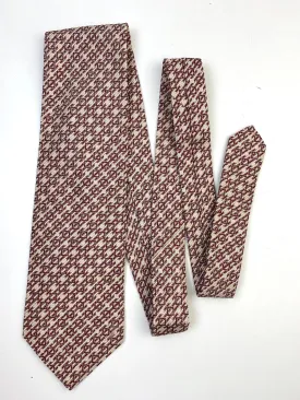 90s Deadstock Silk Necktie, Vintage Wine Geometric Square Pattern Tie, NOS