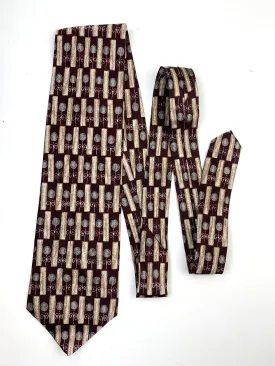 90s Deadstock Silk Necktie, Vintage Wine Gold Geo-Abstract Pattern Tie, NOS