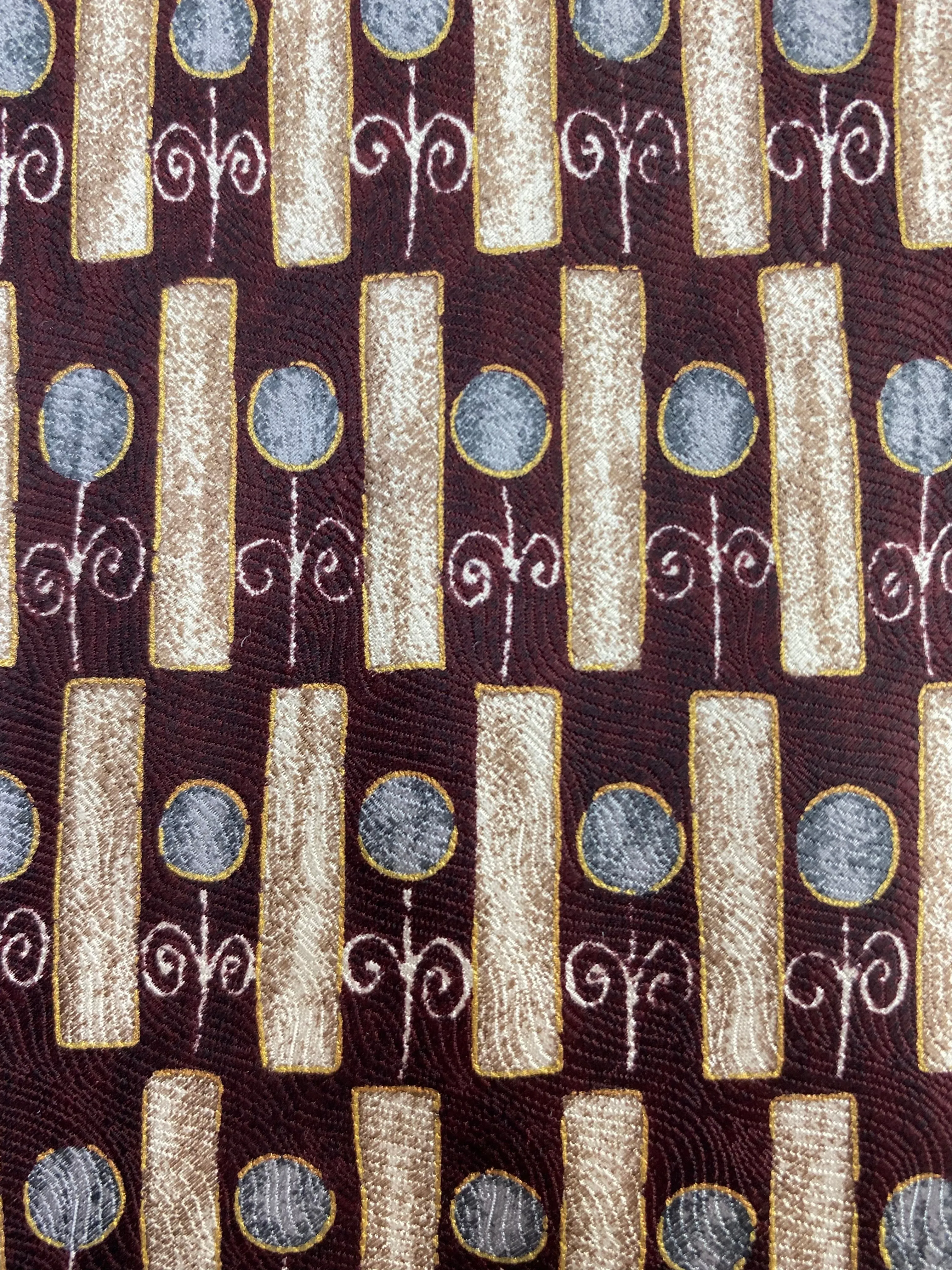 90s Deadstock Silk Necktie, Vintage Wine Gold Geo-Abstract Pattern Tie, NOS