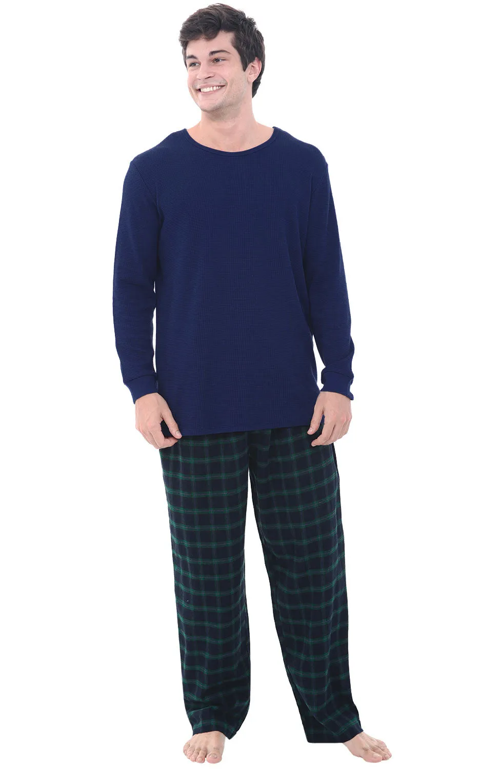 ADR Mens Flannel Pajamas, Thermal Knit Top Cotton Pj Set