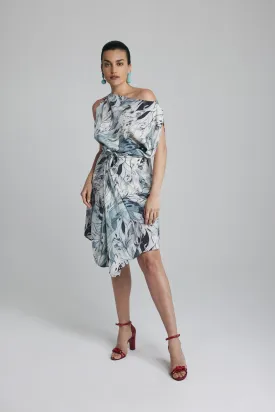 ANGEL DRESS -SILVER/IVORY LEAVES PRINT