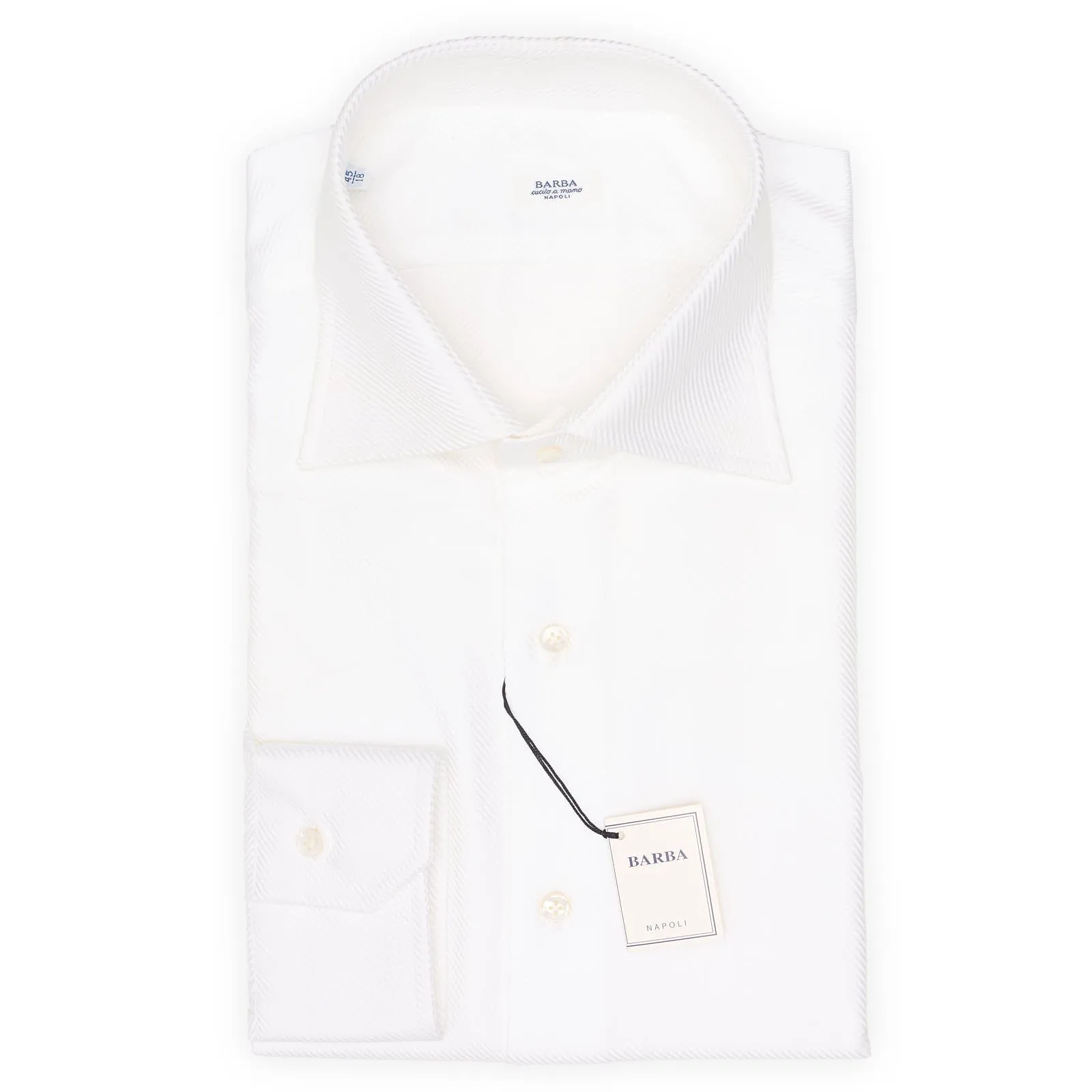 BARBA Napoli Handmade White Dobby Cotton Dress Shirt EU 45 NEW US 18