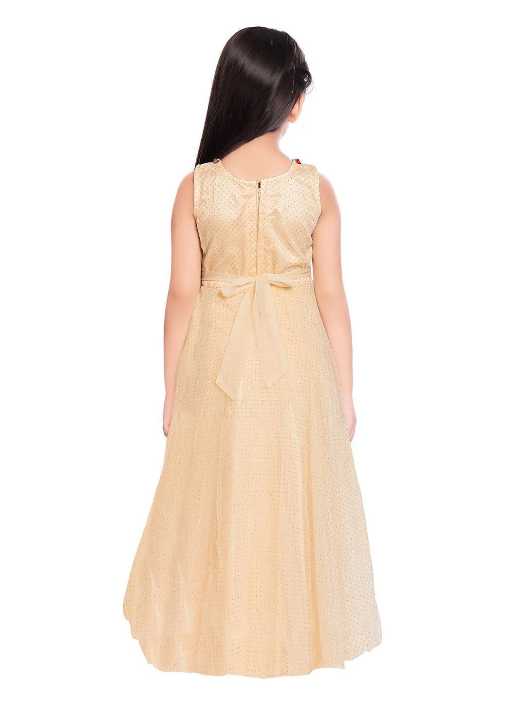Beige Coloured Embellished Simple Gown For Girls