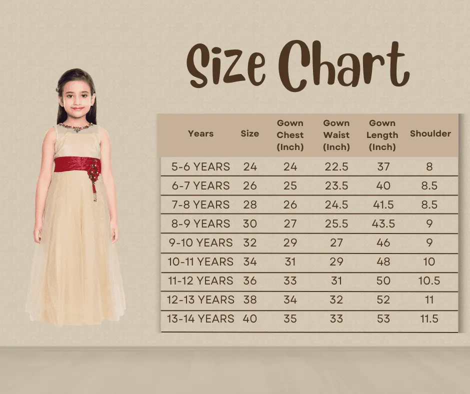 Beige Coloured Embellished Simple Gown For Girls