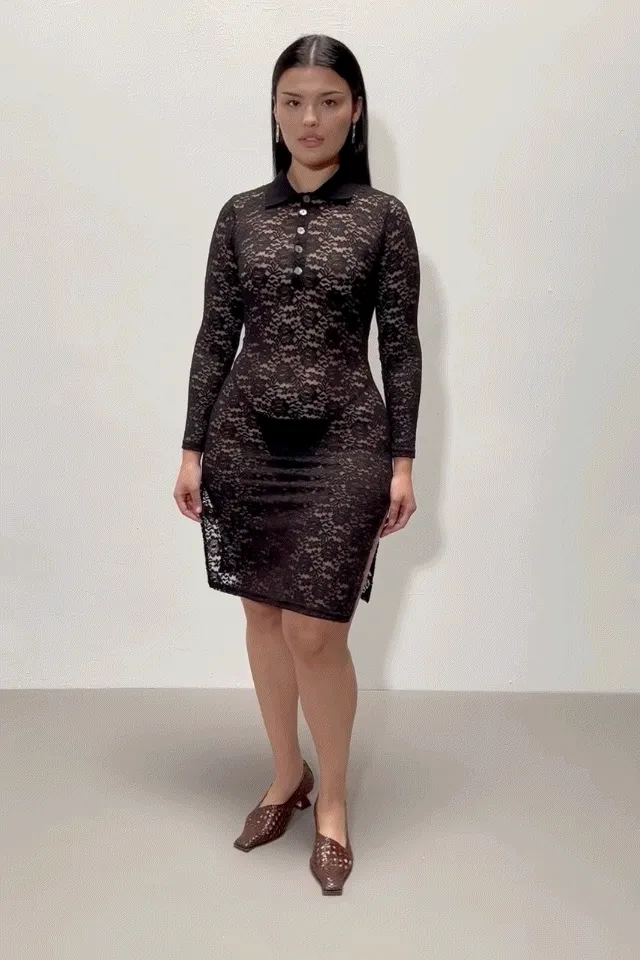 Black Rose Lace Button Up Dress