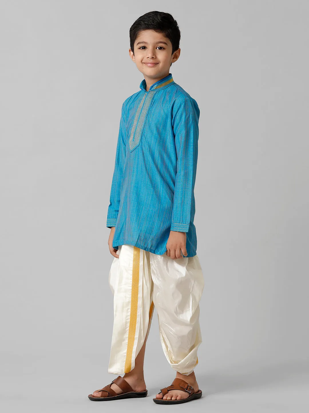 Boys Cotton Kurta with Readymade Panchakacham Blue EMD2