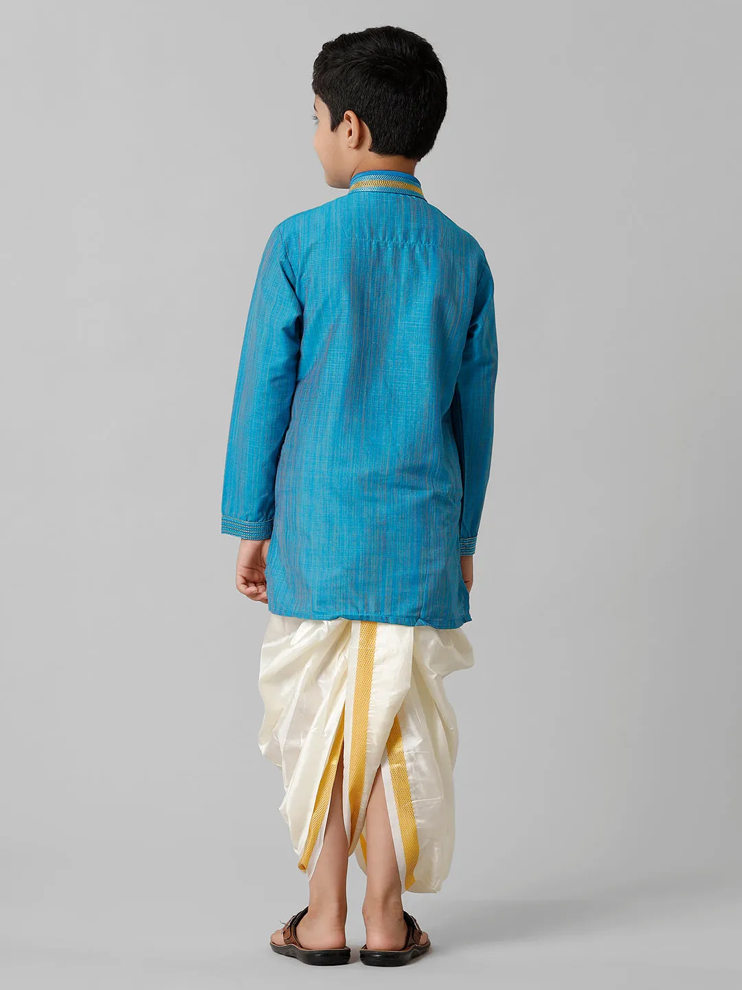 Boys Cotton Kurta with Readymade Panchakacham Blue EMD2
