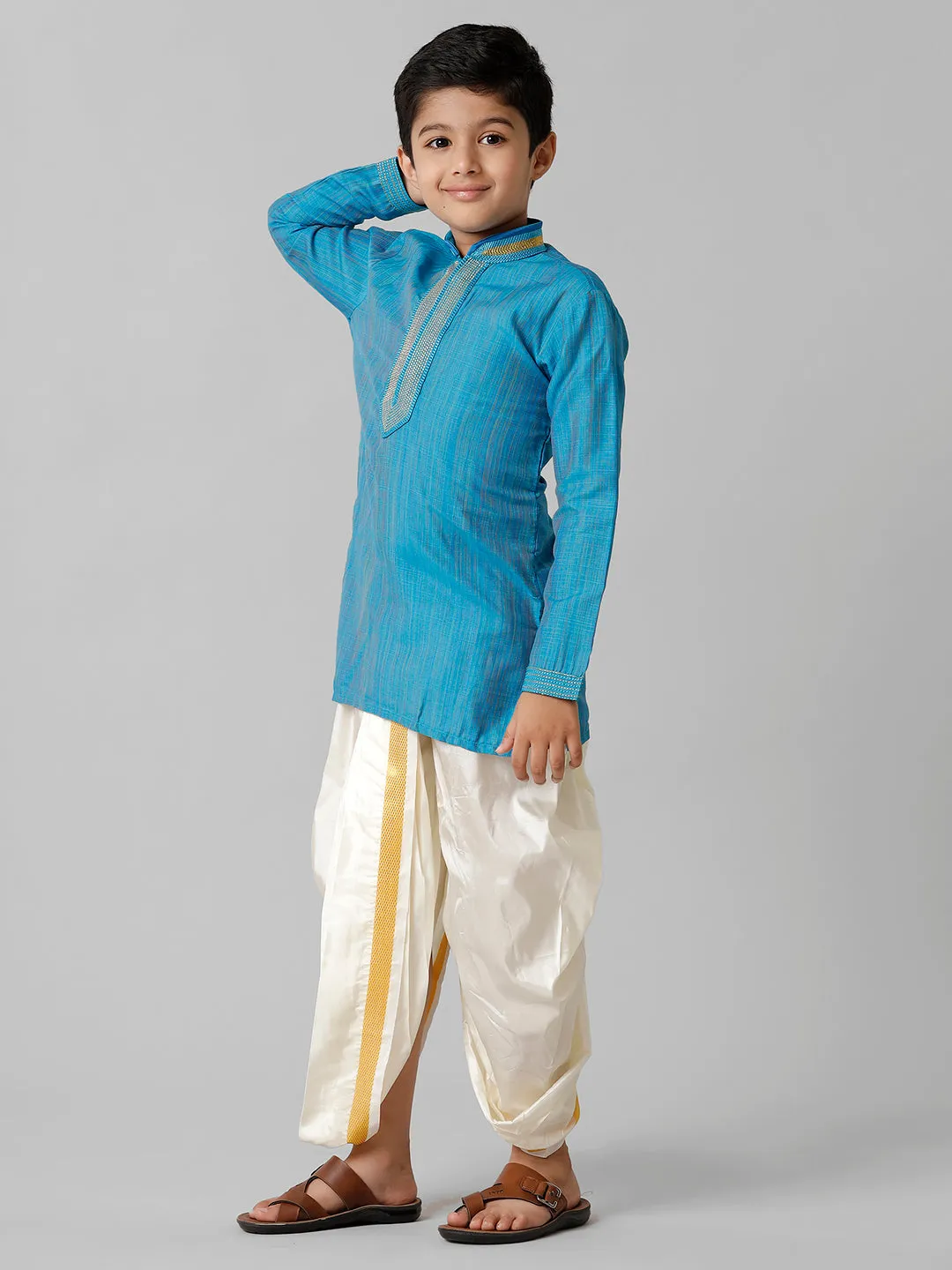 Boys Cotton Kurta with Readymade Panchakacham Blue EMD2