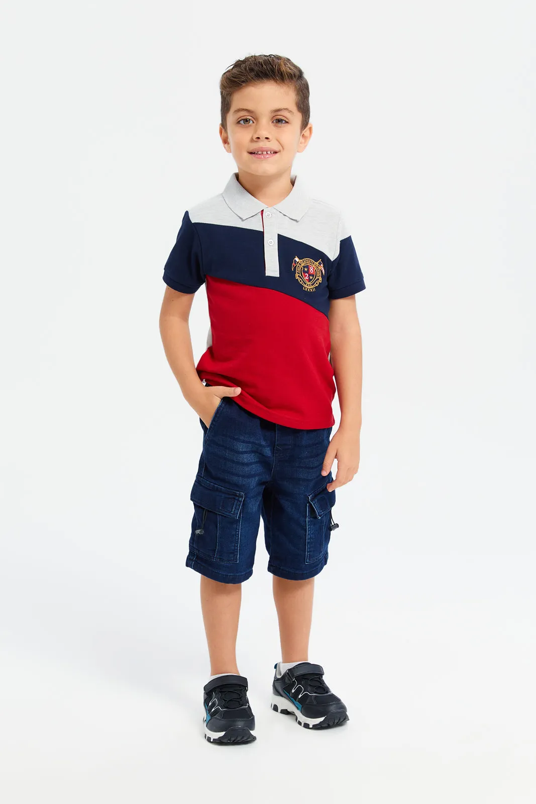 Boys Navy Cargo Pocket Pull On Short