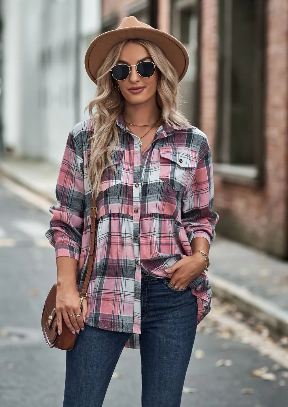 Casual Long Sleeve Buttoned Plaid Shirt