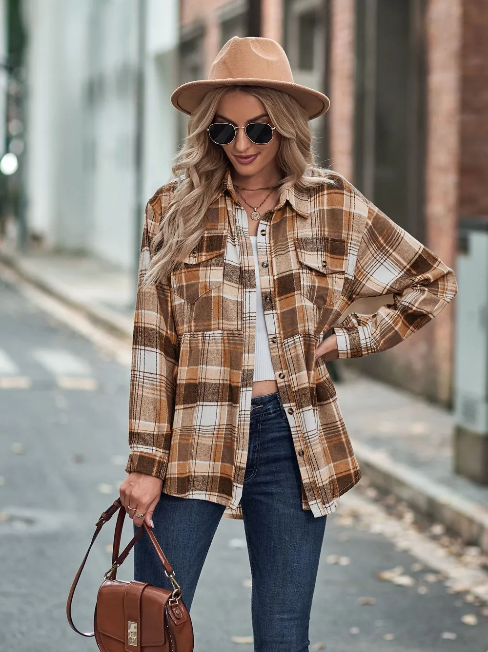 Casual Long Sleeve Buttoned Plaid Shirt