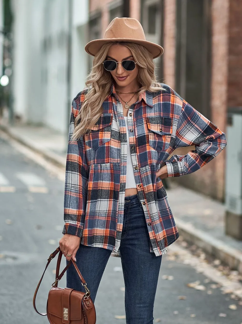 Casual Long Sleeve Buttoned Plaid Shirt