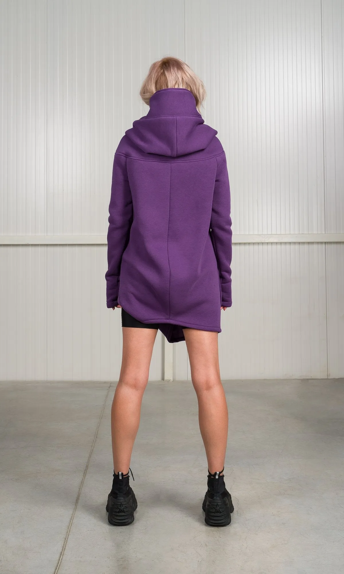 Cotton Fleece Hoodie with Asymmetric Closure