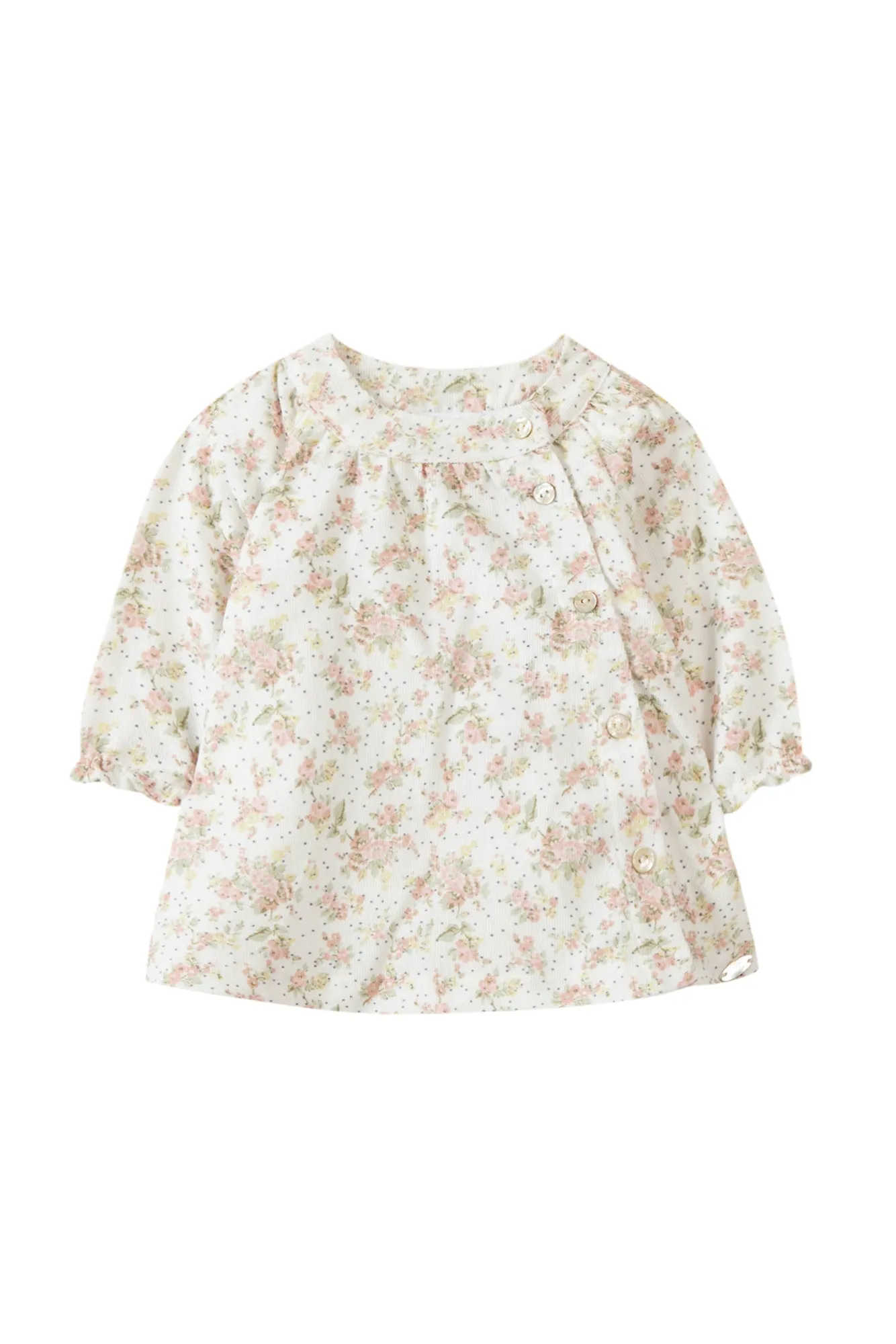 Dress - Mother-of-pearl corduroy with floral print