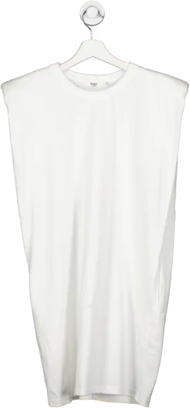 FRANKIE SHOP White Tina Padded Shoulder T Shirt Dress UK S