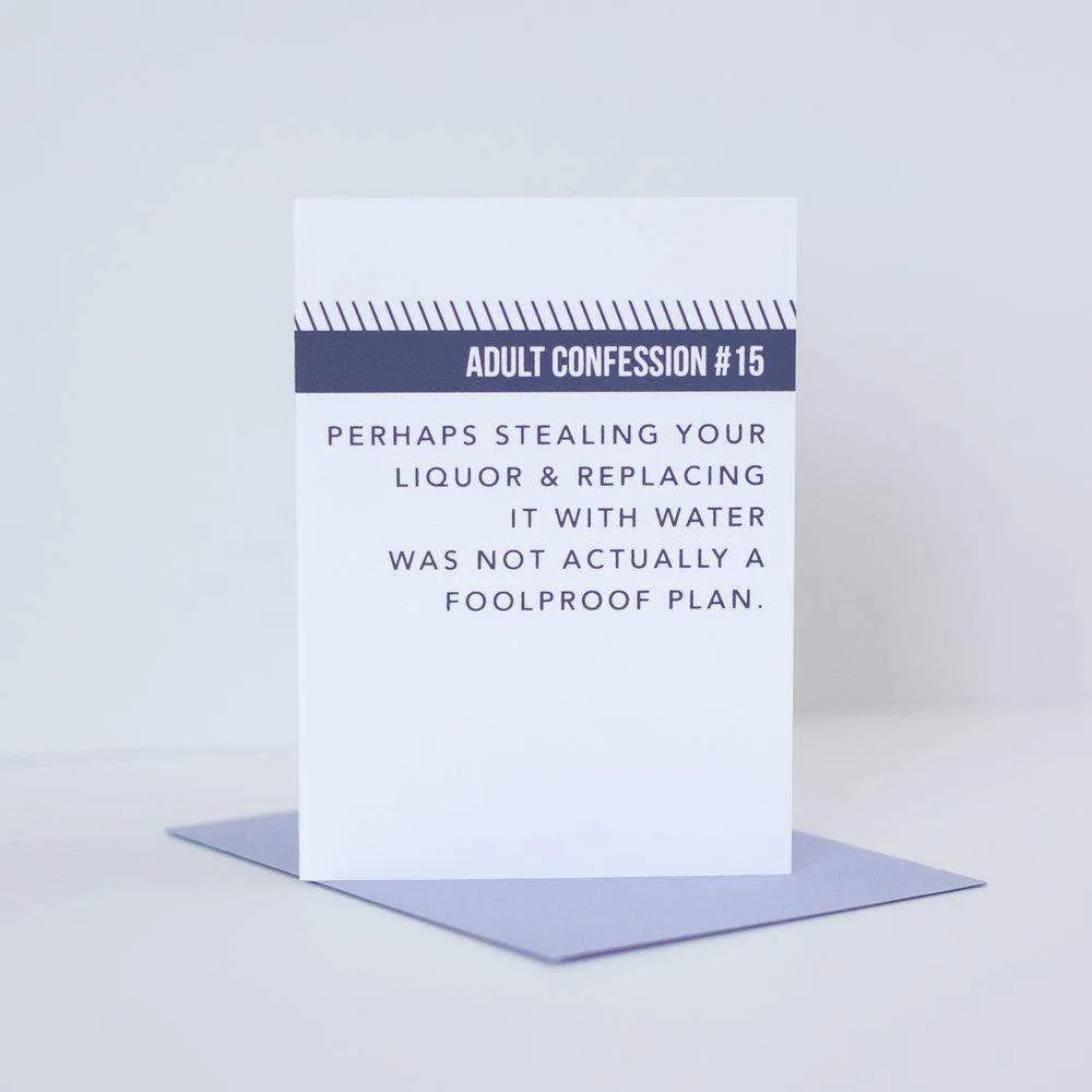 funny mother's day card, funny father's day card, adult confession card #15: liquor thief
