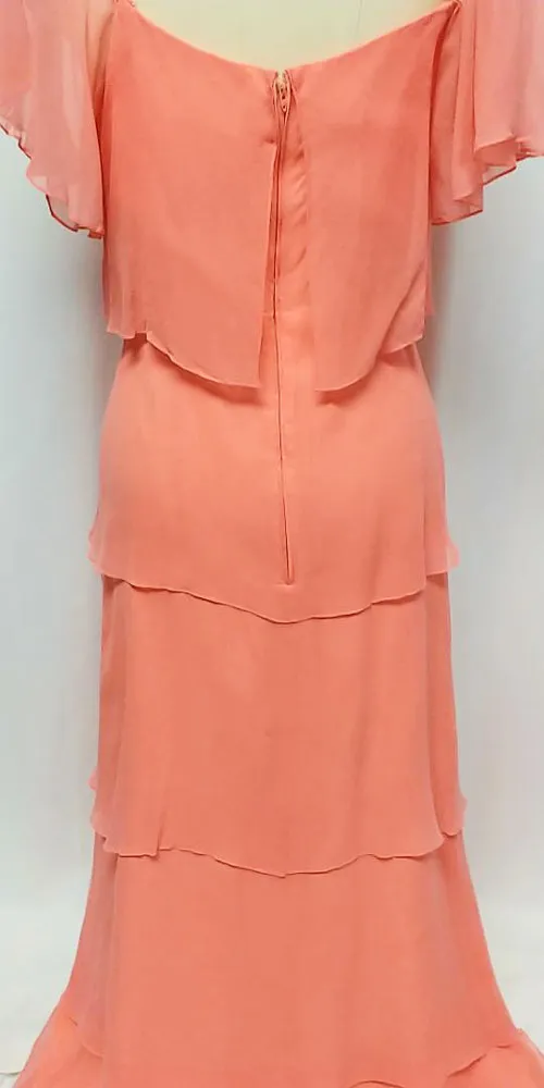 *GLAMOROUS VINTAGE '60s / '70s 5-TIER TITANIC-LOOK CHIFFON EVENING GOWN IN APRICOT