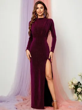 Glitter Mock Neck Split Thigh Maxi Dress