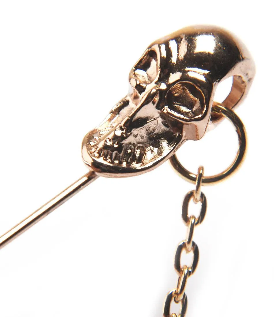 Golden  Skull n' Chain Metal Lapel Pin