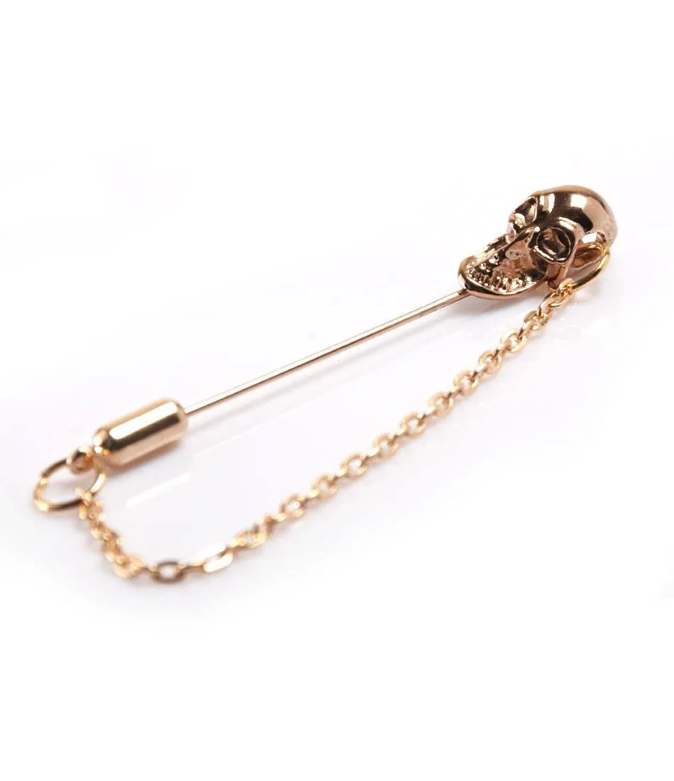 Golden  Skull n' Chain Metal Lapel Pin