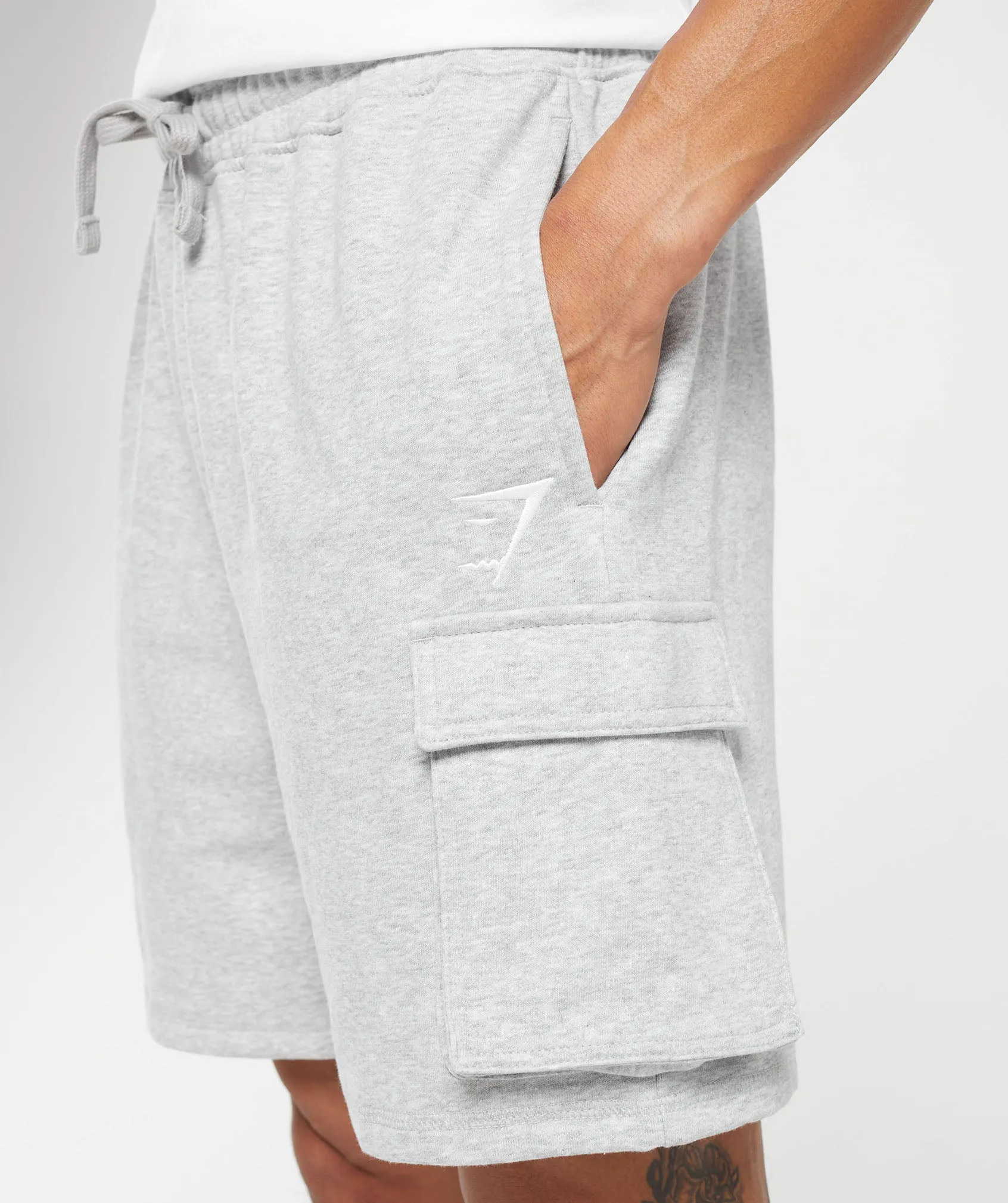 Gymshark Crest Cargo Shorts - Light Grey Core Marl