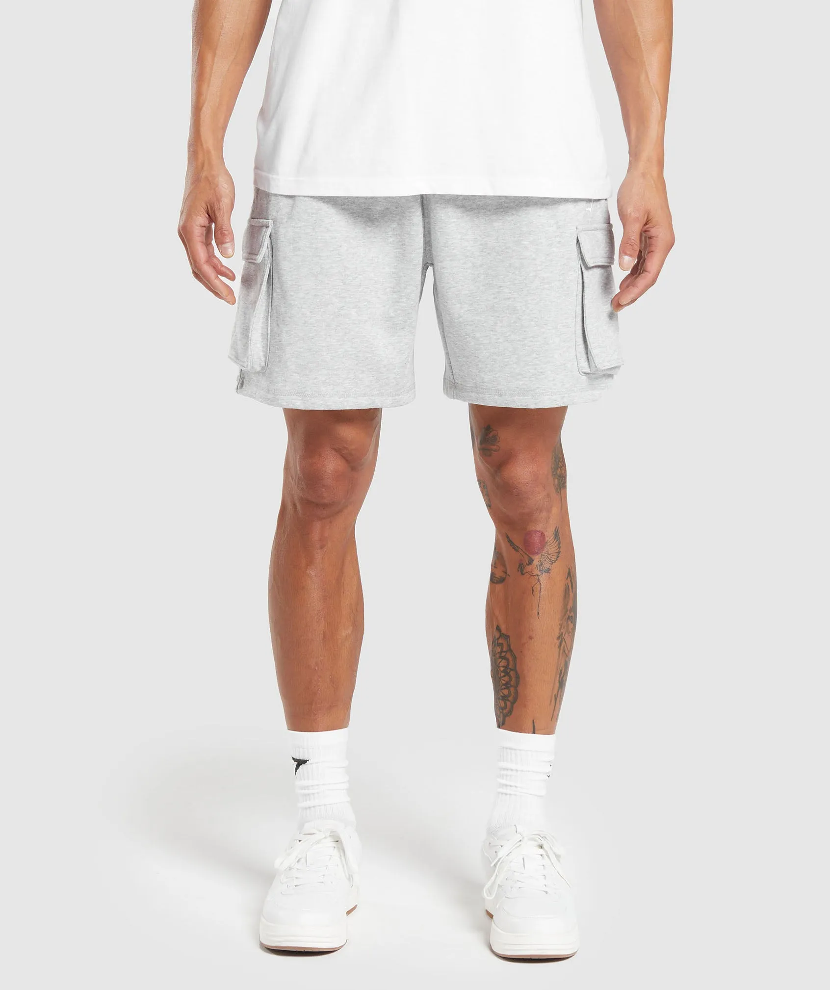 Gymshark Crest Cargo Shorts - Light Grey Core Marl