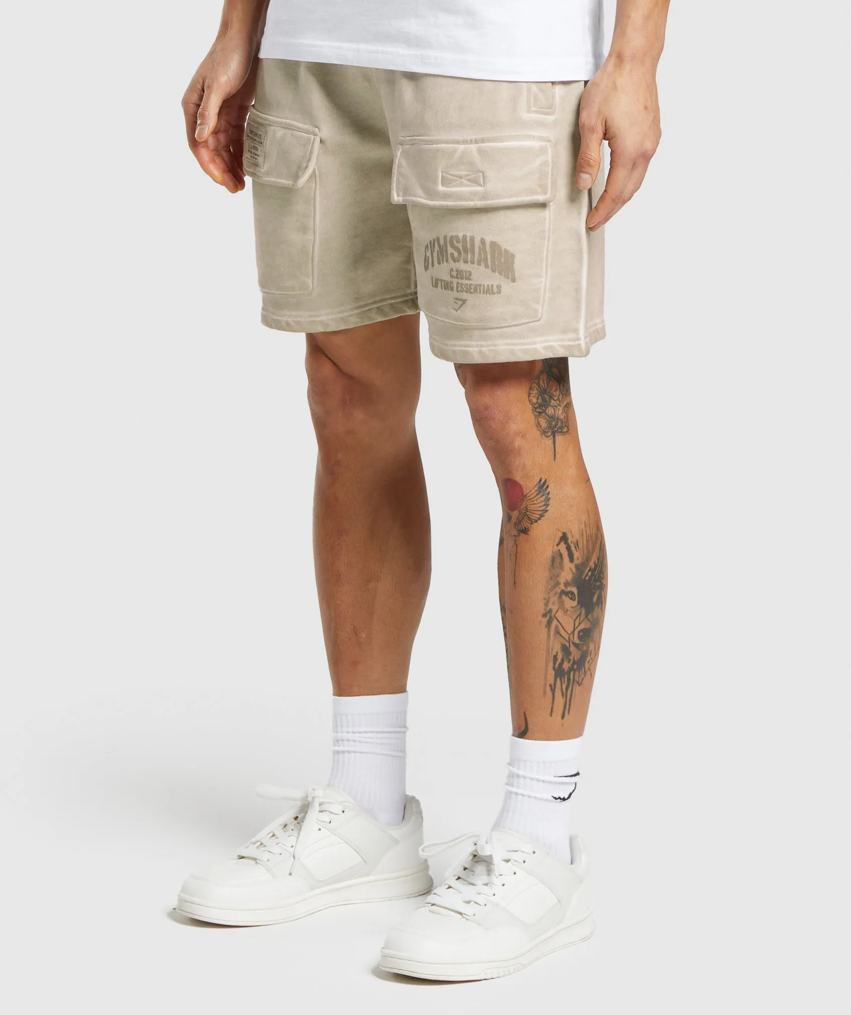 Gymshark Heavyweight Washed Cargo Shorts - Pebble Grey