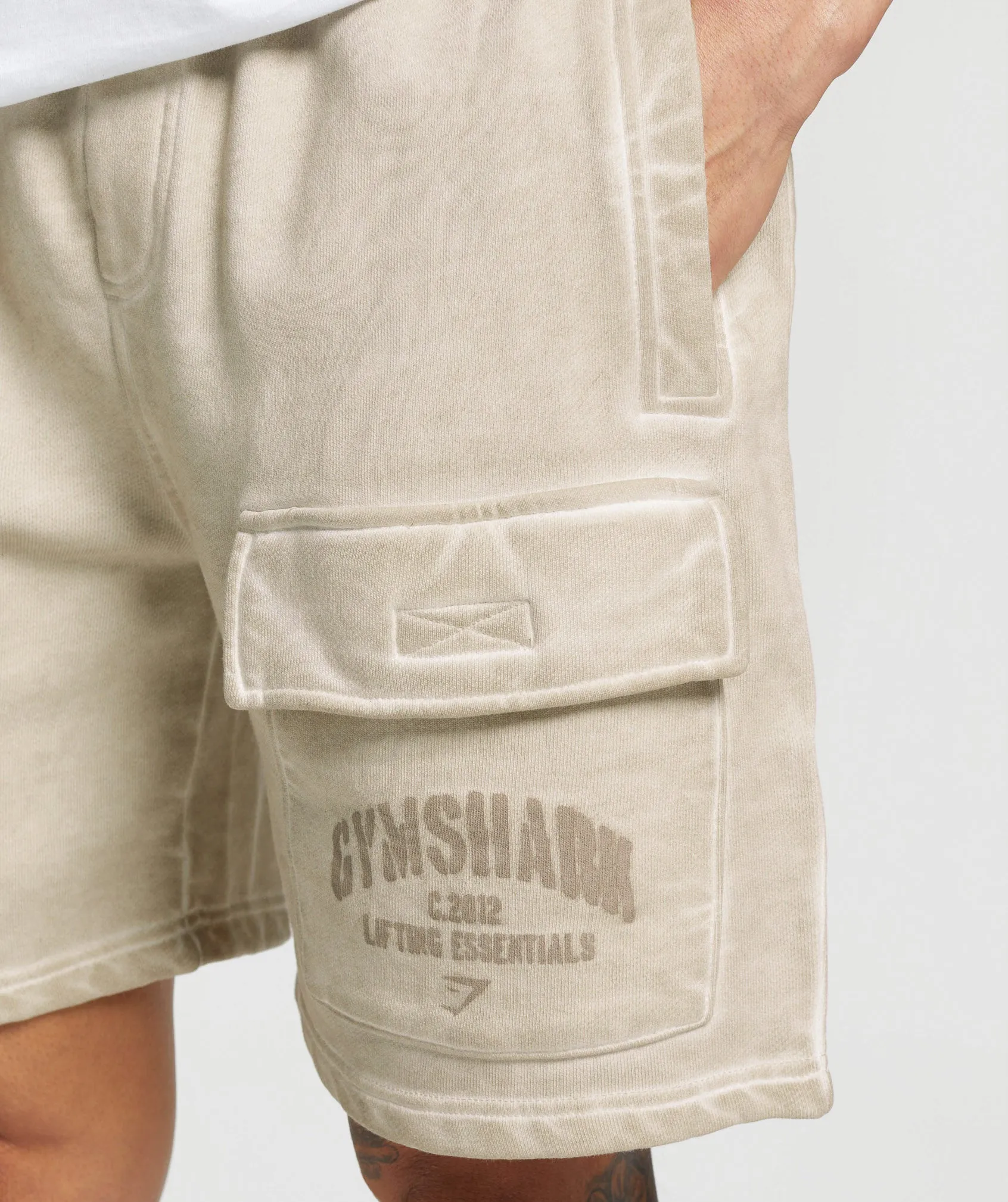 Gymshark Heavyweight Washed Cargo Shorts - Pebble Grey