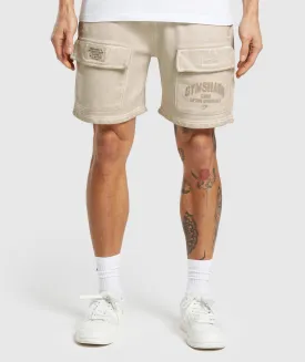 Gymshark Heavyweight Washed Cargo Shorts - Pebble Grey