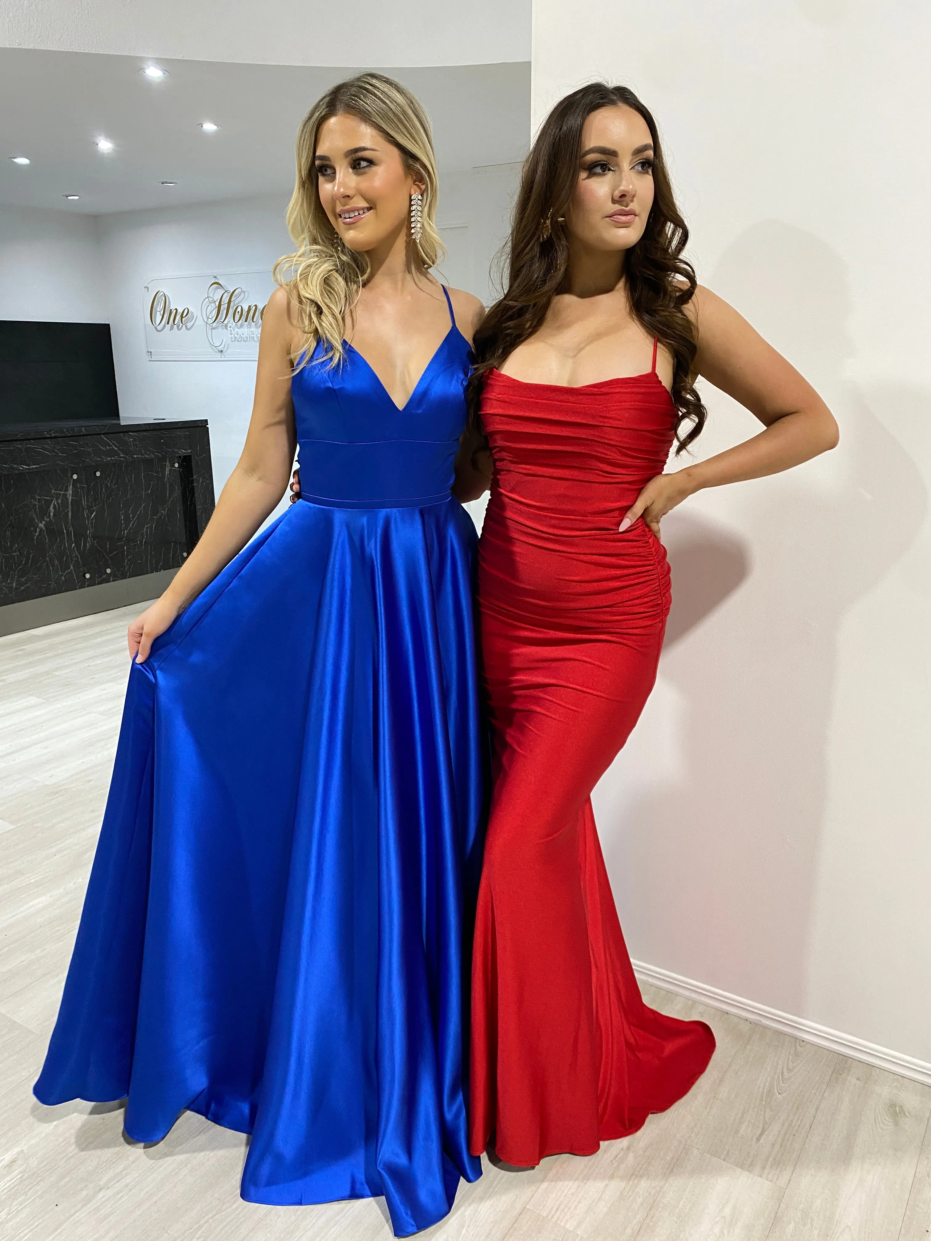 Honey Couture JAZMIN Red Ruched Deep V Back Bum Scrunch Formal Dress