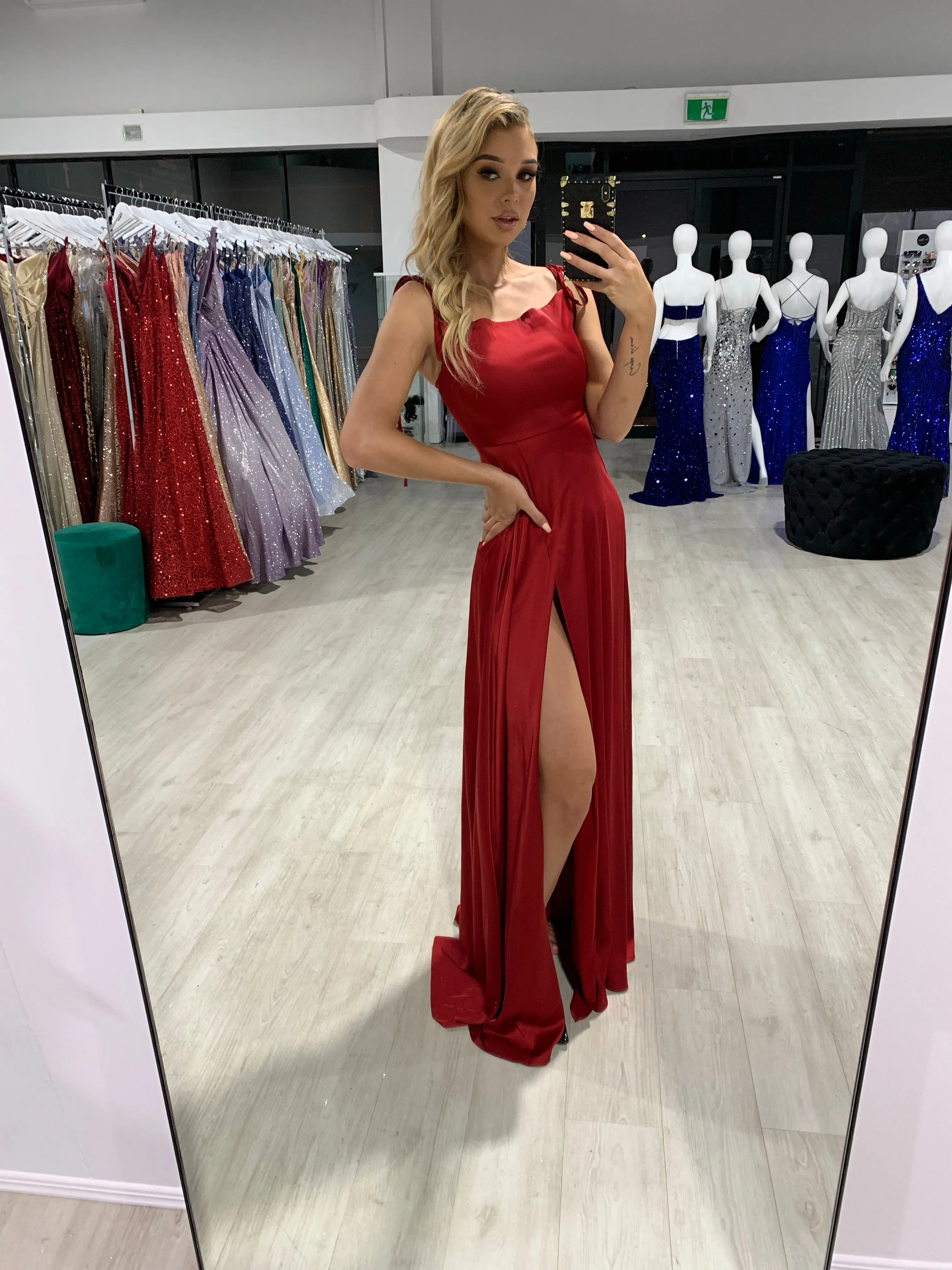 Honey Couture XENIA Burgundy Tie Up Formal Bridesmaid Dress